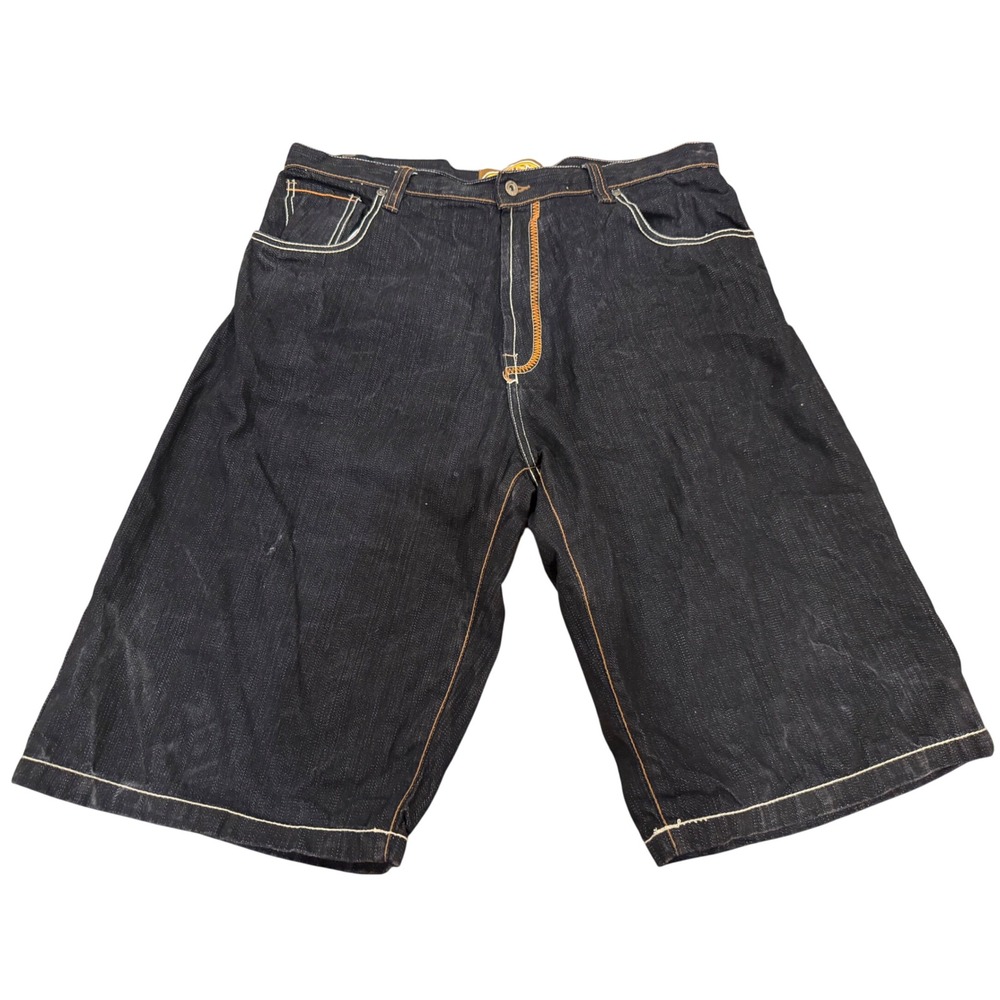 Y2K Evolution In Design Mens Baggy Denim ShortsEmbroidered Dark Wash Streetwear